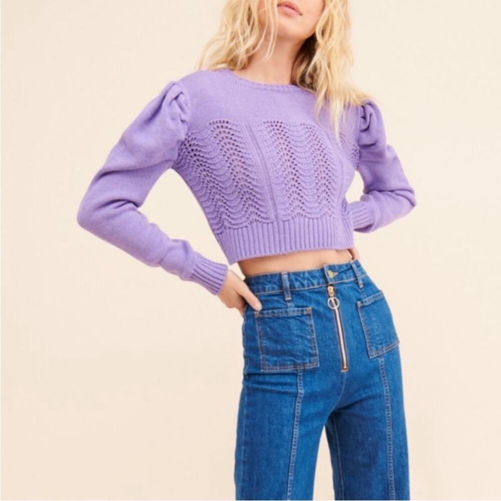Tach Clothing Begonia Lavender Sweater puff sleeve sz S